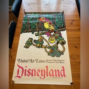 VINTAGE DISNEYLAND ENCHANTED TIKI ROOM UNITED AIRLINES 1968 TRAVEL POSTER JOSE